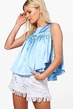 Boohoo Selina Cold Shoulder Satin Top