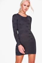 Boohoo Amina Textured Pattern Long Sleeve Dress Grey