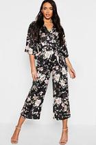 Boohoo Satin Floral Kimono Sleeve Jumpsuit