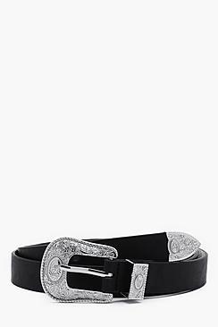 Boohoo Silver Buckle Faux Leather Western Belt