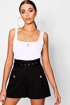 Boohoo Belted Utilty Pocket Button Shorts