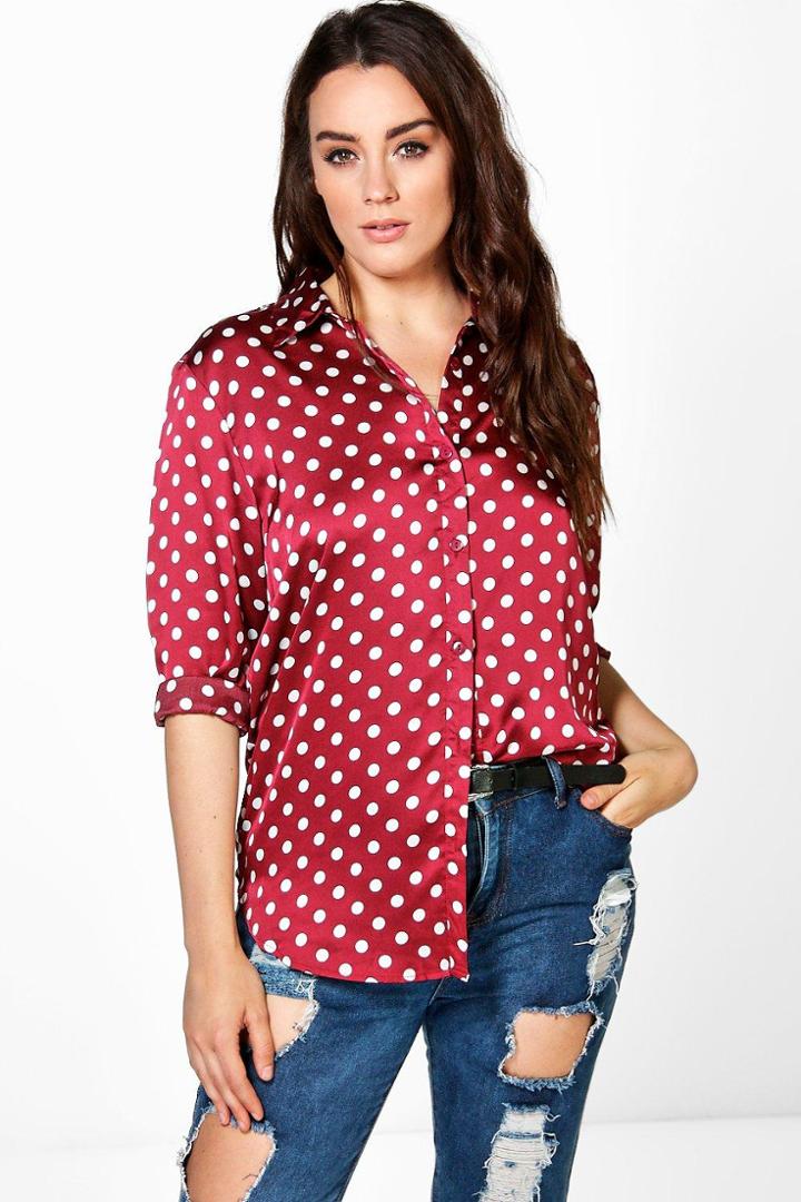 Boohoo Plus Laurie Spot Print Shirt Wine