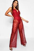 Boohoo Embrioidered Lace Plunge Jumpsuit