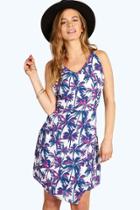 Boohoo Petite Vickie Palm Tree Print Dress Pink