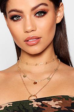 Boohoo Carly Layered Horn & Coin Choker Necklace