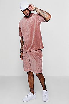 Boohoo Velour Drop Shoulder Tee & Short Set
