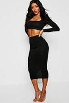 Boohoo Ribbed High Waist Fitted Midaxi Skirt