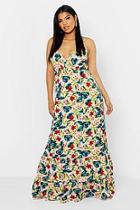 Boohoo Plus Tropical Floral Ruffle Hem Maxi Dress
