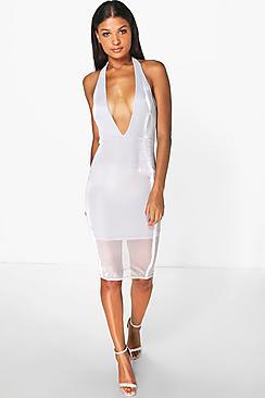 Boohoo Natalia Halterneck Metallic Midi Dress