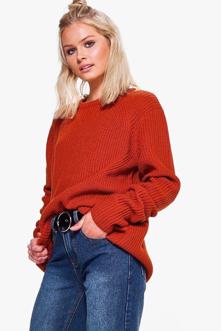 Boohoo Jessica Chunky Oversized Jumper Tobacco