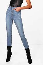 Boohoo Tall Fiona Button Through High Waisted 36 Jeans