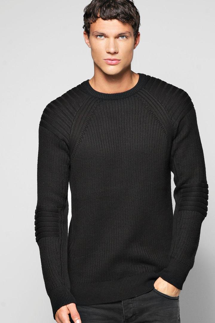Boohoo Ribbed Sweat With Biker Details Black