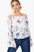 Boohoo Alicia Printed Woven Off The Shoulder Top