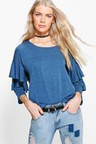 Boohoo Georgia Ruffle Tiered T-shirt Bluebell