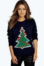 Boohoo Petite Holly Christmas Tree Jumper