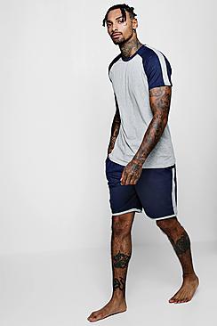 Boohoo Colour Block Pj Tee And Short Set