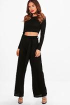 Boohoo Crop Top And Tie Waist Wide Leg Knitted Set