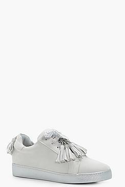 Boohoo Jessica Tassel Trim Ribbon Trainers
