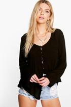 Boohoo Siobhan Woven Crinkle Button Through Blouse Black