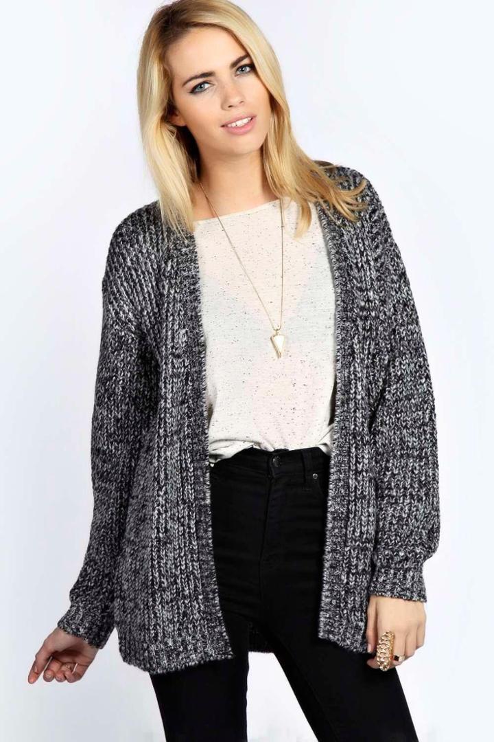 Boohoo Isadora Edge To Edge Grungy Marl Knit Cardigan Black