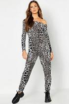 Boohoo Brushed Fleece Animal Bardot Jumpsuit