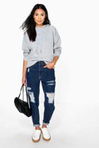 Boohoo Maisie High Rise Ripped Mom Jeans Indigo