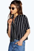 Boohoo Ivy Striped Short Sleeve Boxy Shirt Navy