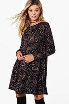 Boohoo Erica Paisley Brushed Kniw Swing Dress