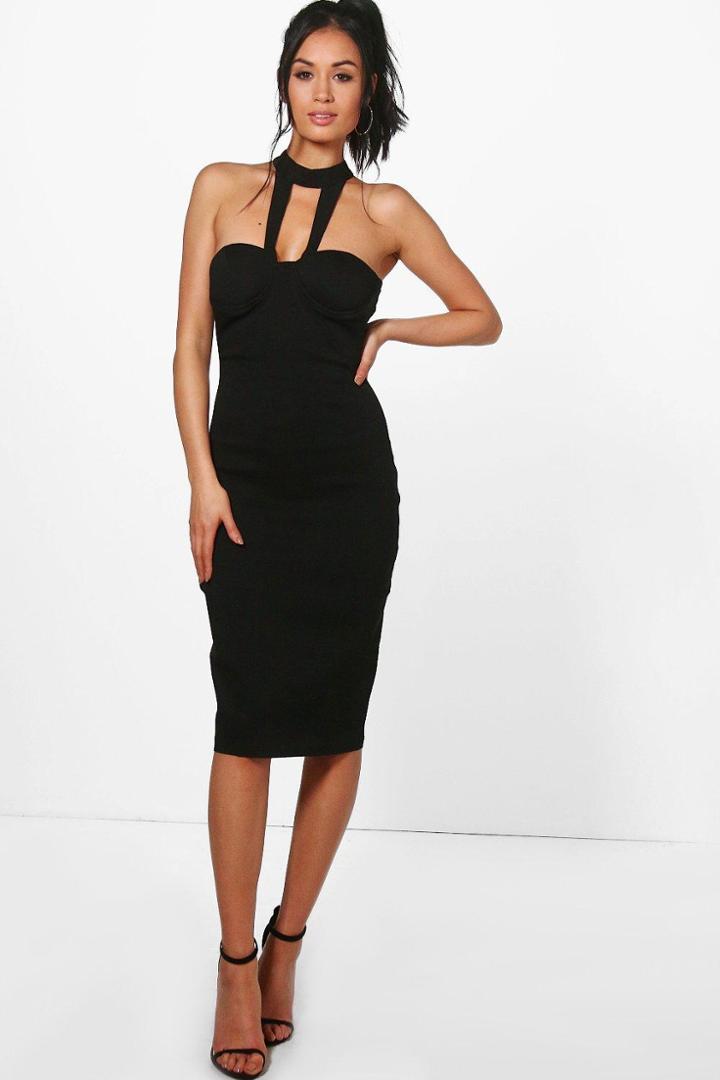 Boohoo Abbie Bodycon Choker Dress Black