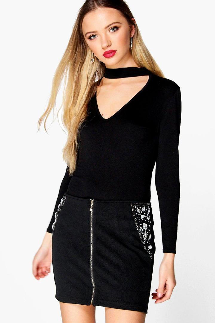 Boohoo Daisy Diamante Mini Skirt Black