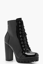Boohoo Emma Cleated Patent Lace Up Hiker Boot