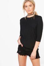 Boohoo Vanessa Oversized Rib Knit Pocket T-shirt Black
