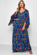 Boohoo Plus Jaimie Tropical Kimono Sleeve Maxi Dress
