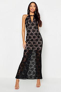 Boohoo Lace Choker Plunge Maxi Dress