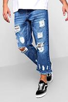Boohoo Cropped Distressed Jeans With Raw Hem