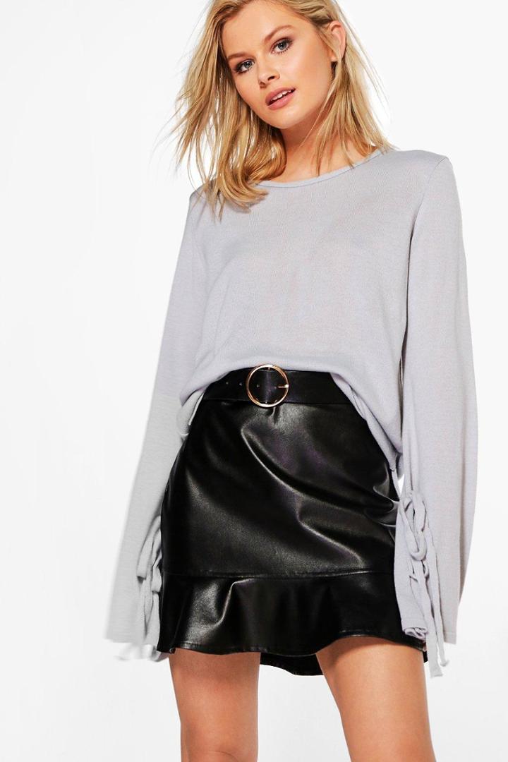 Boohoo Amelie Tie Cuff Jumper Grey