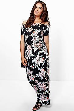 Boohoo Plus Delilah Floral Bandeau Maxi Dress