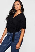 Boohoo Plus Wrap Tie Balloon Sleeve Top