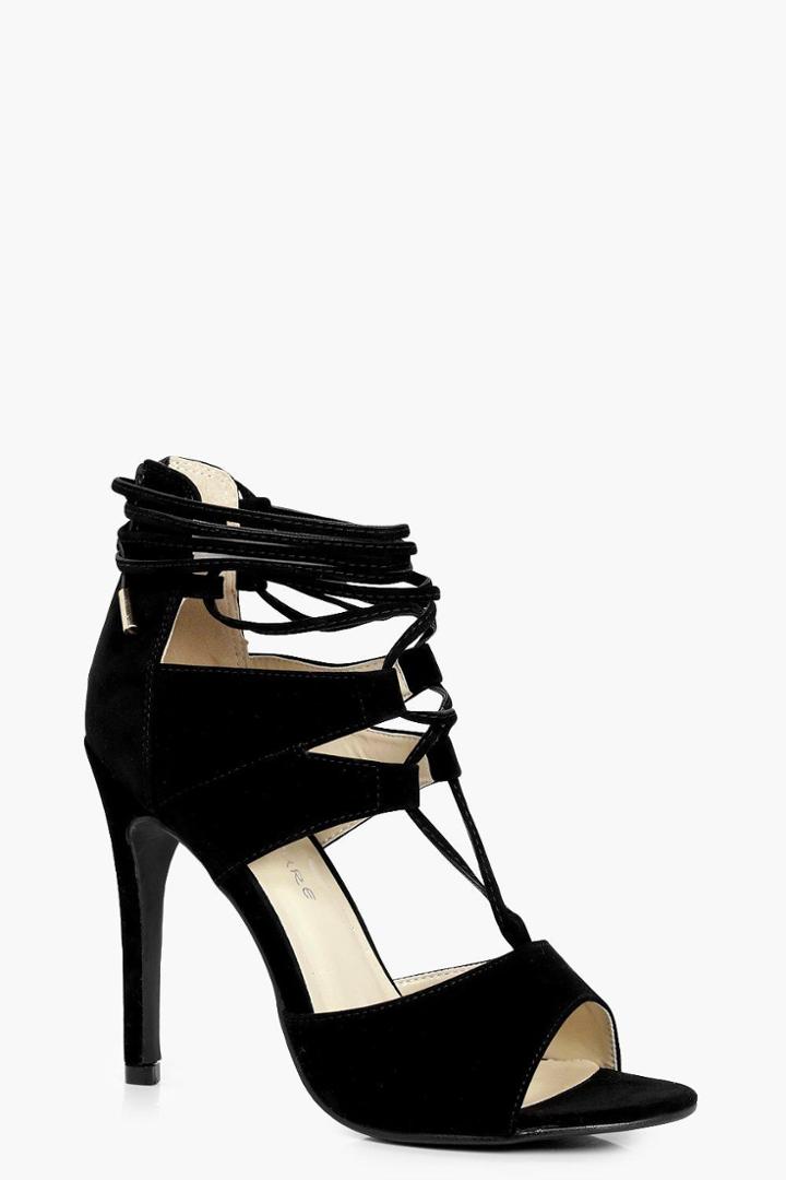 Boohoo Gracie Ghillie Lace Up Heels Black