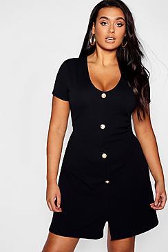 Boohoo Plus Gold Button Detail Shift Dress
