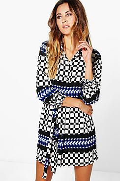 Boohoo Jennie Grid Geo Print Shirt Dress