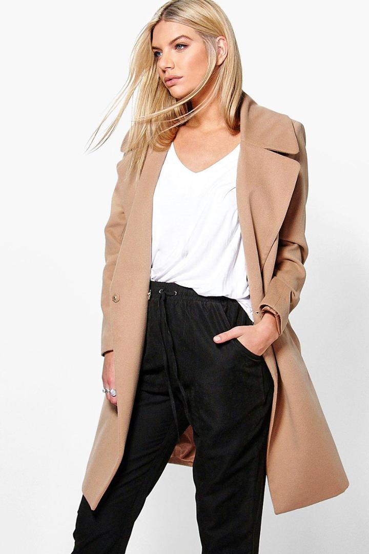 Boohoo Eloise Oversized Collar Coat Camel