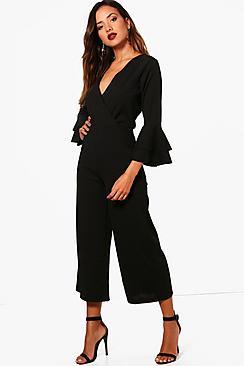 Boohoo Harriet Frill Sleeve Belted Tailored Jumpsuit