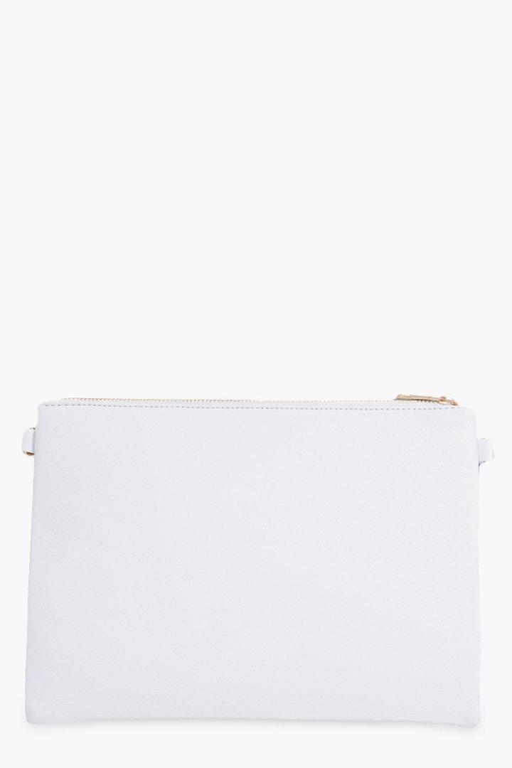 Boohoo Molly Zip Top Clutch Bag White