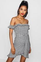 Boohoo Leah Tonal Gingham Frill Strap Wrap Mini Dress
