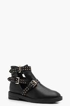 Boohoo Megan Pin Stud Wrap Strap Cut Out Boot