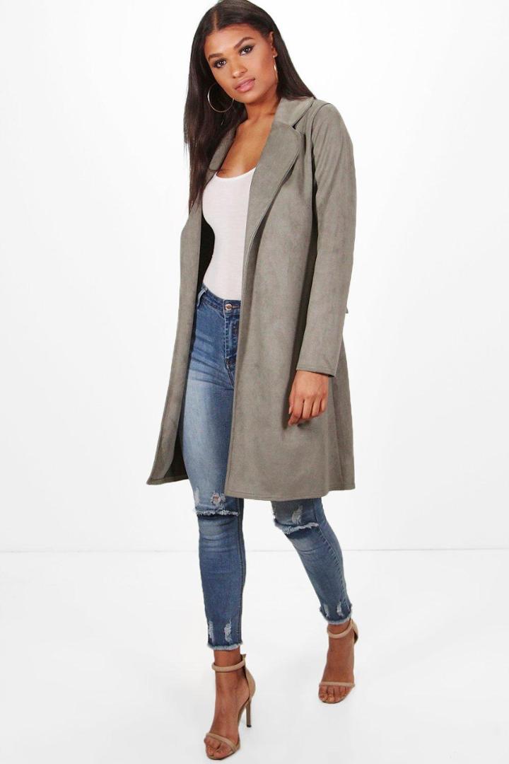 Boohoo Cynthia Suedette Duster Khaki