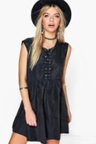 Boohoo Willow Lace Front Woven Smock Dress Black