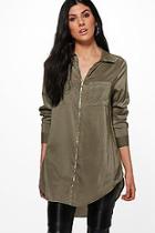 Boohoo Maria Long Sleeve Zip Front Shirt