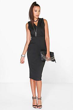 Boohoo Tall Ria Collar Plunge Midi Scuba Dress